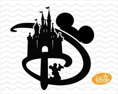 mickey mouse silhouette with castle in the background