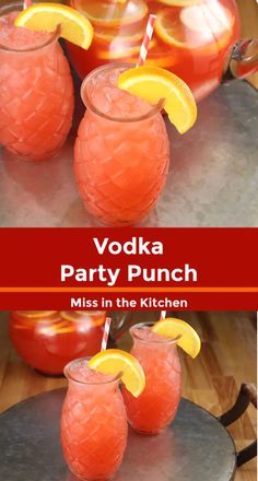 vodka party punch with lemon wedges and garnishes on the rim, served in glasses