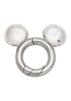 a mickey mouse ear with two white circles on it's ears and one red dot in the middle