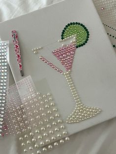 the crafting supplies are ready to be sewn and decorated with bead - ons