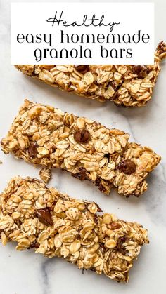 granola bars with chocolate chips on top and text overlay reading healthy easy homemade granola bars