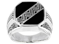 Pre-Owned Southwest Style By JTV™ Mens Inlaid custom shape black onyx rhodium over sterling silver ring. Measures approximately 1.00"L x 0.68"W. Not sizeable. Oxidized finish..  This product may be a customer return, vendor sample, or on-air display and is not in its originally manufactured condition.  It may not be new.  In some instances, these items are repackaged by JTV. Sterling Silver Mens Rings, Jtv Jewelry, Southwest Style, Mens Silver Rings, Mens Ring, Sterling Silver Mens, Bead Strand, Style Jewelry, Turquoise Jewelry