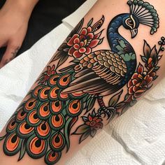 Vivid Peacock Tattoo Vector Art Fox Stomach Tattoo, American Traditional Floral Tattoo Sleeve, Traditional Style Tattoo Designs, Animal Print Tattoo For Women, Knee Wreath Tattoo, Traditional Peacock Tattoo, Peacock Tattoo Design, Traditional Tattoo Gap Fillers, Michelle Tattoo