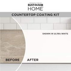 the countertop coating kit is shown before and after it has been painted in white