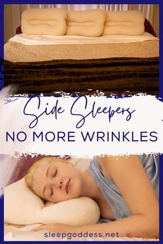 there are two pictures with the words side sleepers and no more wrinkles