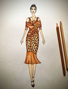 a drawing of a woman wearing a leopard print dress