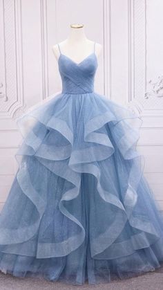 Tulle Balls, Sparkly Prom Dresses, Princess Prom Dresses, Marine Uniform, Tulle Sleeves, Blue Tulle, Tulle Ball Gown, Long Prom Dresses