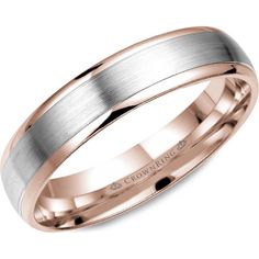 CrownRing Men's Wedding Band - Brushed Center with Polished Rose Gold Edges  in 14K White Gold and Rose Gold - 4mm Width from the Classic Collection Mens Wedding Bands Brushed, Comfort Fit Wedding Band, Mens Gold Wedding Band, Classic Wedding Band, Yellow Gold Wedding Band, Family Jewellery, Rose Gold Wedding Bands, Crown Ring, Rose Gold Wedding