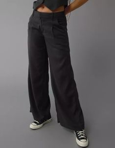 AE Linen-Blend Trouser Casual Linen Dress Pants, Trendy Linen Bottoms With Pockets, Casual Linen Straight Dress Pants, Trendy Linen Wide Leg Pants For Spring, Trendy Linen Pants With Pockets, Trendy Linen Straight Pants, Versatile Wide Leg Linen Pants, High Waist Linen Pants With Relaxed Fit, Versatile High Waist Linen Bottoms