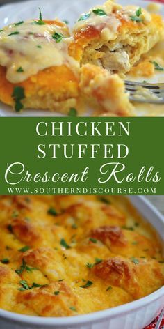 chicken stuffed crescent rolls in a casserole dish