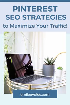 a laptop computer sitting on top of a metal shelf next to a potted plant