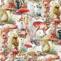 118.1'' x 17.3'' Wallpaper Peel and Stick Boho Mushroom Wallpaper Animal Wallpaper for Bedroom Bathroom Contact Paper Stick on Wallpaper Renter Friendly Wallpaper Wallpaper Mushroom, Renter Friendly Wallpaper, Forest Animal, Renter Friendly, Bedroom Bathroom, Bedroom