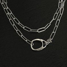 This Sterling Silver Paperclip Necklace is crafted from solid Italian sterling silver for superior durability and longevity. Its versatile clasp makes it easy to attach your own pendant or charm for a unique look.  Chain: High quality solid Italian Sterling Silver Paperclip Cable Chain, 6mm, each link measures 6mm width x 15.5mm length, round wire thickness 1.37mm (solid, not hollow) Clasp: Solid Sterling Silver Teardrop Shaped Pendant Clip Clasp  25mm x 19mm (1" x 3/4") This large sterling silv Paperclip Necklace, Paper Clip, Cable Chain, Solid 925 Sterling Silver, Chains Necklace, Favorite Jewelry, Jewelry Necklaces, Cable, Wedding Rings