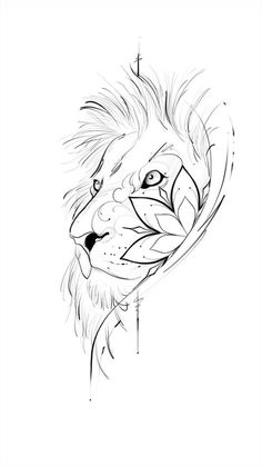 a black and white drawing of a lion's head