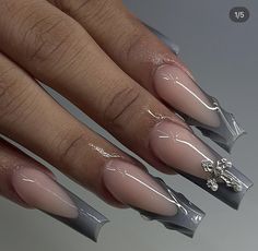 Gray Coffin Nail Ideas, Nails Design With Charms, Navy And Silver Nails, Nail Tech Nails, 21 Nails, Unusual Nail Designs, Nails Freestyle, Cartoons Movies, Designs For Short Nails