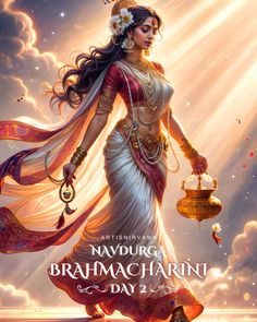 the poster for navrdraa brahmaachni day 2, which features an image of a woman holding a lamp