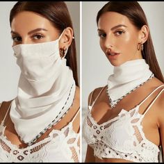 Brand New Fashion Face Mask & Scarf 2 In 1 100% Polyester Adjustable Ear Loops Not Medical Grade Length: 19.7 In Width: 11.8 In Bundle And Save Scarf Face Mask, Scarf Mask, White Face Mask, Trendy Face Masks, Stylish Scarves, Mascara Facial, Face Protection, White Face, Chiffon Material