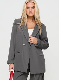 Assume Blazer Grey Gray Single-breasted Long-sleeve Blazer, Gray Single-breasted Long Sleeve Blazer, Gray Blazer With Hidden Button Closure For Work, Gray Semi-formal Blazer For Spring, Fall Single Button Blazer Dress, Single Button Long Sleeve Blazer Dress For Office, Fall Blazer Dress With Single Button And Long Sleeves, Long Sleeve Single Button Blazer Dress For Office, Gray Semi-formal Blazer For Fall