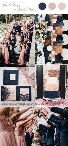 a collage of photos with different wedding colors and black, pink, gold, and white