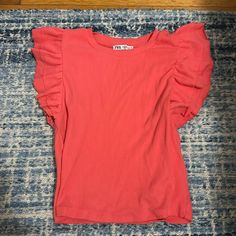 Never Worn, Great Condition, Can Also Fit A Small Zara Pink Tops With Ruffles, Zara Pink Ruffled Tops, Pink Ruffled Tops By Zara, Trendy Pink Zara Tops, Casual Pink Tops For Brunch, Zara Pink Spring Tops, Zara Pink Tops For Spring, Zara Pink Tops For Day Out, Pink Zara Top For Brunch