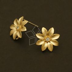 SI-466-MG / 2 Pcs - Little Flower Earrings, Matte Gold Plated, with .925 Sterling Silver Post / 13mm Cubic Zirconia Flower Earrings, Flower-shaped Cubic Zirconia Earrings, Flower-shaped Diamond Earrings For Gift, Dainty Flower Earrings For Formal Events, Flower Shaped Hallmarked Earrings For Anniversary, Flower-shaped Hallmarked Earrings For Anniversary, Pierced Flower-shaped Earrings For Formal Occasions, Pierced Flower Shaped Earrings For Formal Occasions, Flower-shaped Sterling Silver Diamond Earrings For Gift