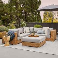 Capra Wicker & Beach Sand Fabric Outdoor Corner Sectional | Article Beginning Gardening, Outdoor Design Ideas, Comfy Sectional, Mid Century Modern Outdoor, Cottage Porch, Gardening Hacks, Backyard Furniture, Twisted Sister, Exterior Ideas