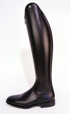 a pair of black leather boots on a white background with the bottom part of the boot showing