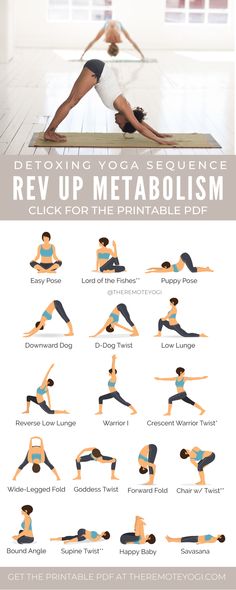 a woman doing yoga poses with the words revup metabolism