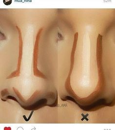 Nose contouring Contouring Nose, Face Contouring Tutorial, Facial Contouring Makeup, Contour For Round Face, Highlight Contour Makeup, Makeup Contouring, Makeup Ojos