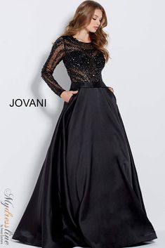 Gown Style Dress, Jovani Gown, Long Sleeve Ball Gowns, Look Formal, Ball Gown Skirt, Beaded Bodice, A Line Prom Dresses, Quality Dresses, Black Gown