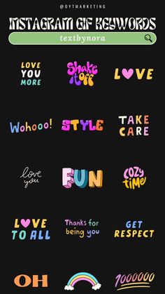 an image of some type of stickers on a black background with the words instagramn