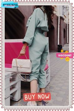 Lapel Zipper Elastic Waist Jumpsuit Long Sleeve Solid Color Jumpsuit For Spring, Spring Long Sleeve Solid Color Jumpsuits And Rompers, Trendy Winter Workwear Jumpsuits And Rompers, Trendy Green Jumpsuits And Rompers For Fall, Casual Party Jumpsuits And Rompers With Pockets, Chic Fall Jumpsuits And Rompers With Pockets, Chic Jumpsuits And Rompers With Pockets For Fall, Fall Party Jumpsuits And Rompers With Pockets, Trendy Long Sleeve Jumpsuits And Rompers With Pockets