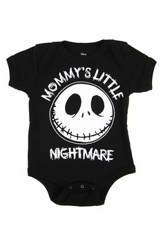 a black baby bodysuit with the words mommy's little nightmares printed on it