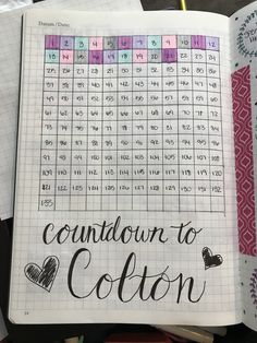 an open notebook with the words, countdown to cotton written in cursive writing