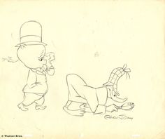 an old drawing of a man in a top hat talking on a cell phone next to a cartoon character