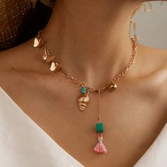 Primo Pink Tassel Long Chain Pendant Necklace Brand New Necklace Reinvented Exotic And Magical Make Your Own Combination #Summer #Beach #Sun #Shore #Lake #Nightout #City #Happiness #Love #Passion Details & Care With Gently Hammered Charms And Colorfully Luminous Drops, These Shimmering Necklace Make A Glamorous Statement. Color= 18k Gold Plated Guaranteed Next Day Shipping 14351 Handmade Tassel Necklace For Beach, Bohemian Charm Necklace With Clavicle Chain, Bohemian Dangle Charm Necklace With Clavicle Chain, Pink Strand Necklaces For Vacation, Trendy Metal Necklaces For The Beach, Pink Strand Necklaces For Summer, Bohemian Pink Strand Jewelry, Summer Pink Strand Necklaces, Pink Bohemian Strand Jewelry