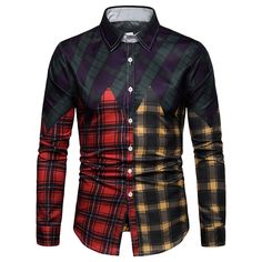 Long Sleeves Checkered Print Panel Casual Shirt - Multi - 5X21185612 - Men's Clothing, Men's Tops & T-Shirts, Men's Shirts  #MensShirts #Men's #Clothing # #Men's #Tops #& #TShirts # #Men's #Shirts Casual Plaid Shirt, Blouse Man, Plaid Shirt Men, Denim Shirts, Casual Long Sleeve Shirts, Designer Shirts, Men Shirt Style, Mens Shirt, Formal Shirts