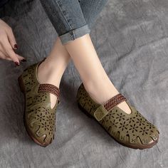 dwarves483-14 Loafers 5.5 Green Soft Sandals, Oxford Boots, Sandals White, Jane Shoes, Western Cowboy Boots, Casual Flats, Flat Boots, Mary Jane Shoes, Casual Sandals