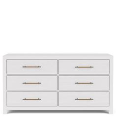 a white dresser with gold handles and drawers on the bottom, against a white background