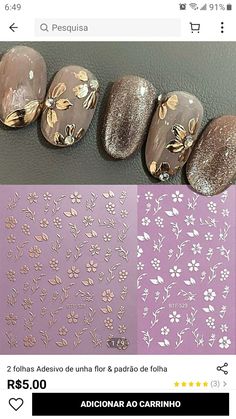 Fall Nail Sticker Designs, Gold Flower Nail Art, Nail Art Vermelho, Nail Art Funky, Nail Stickers Designs, Pattern Nail Art, Diy Bohemian