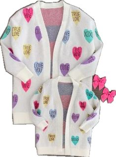 Hearts Cardigan, Cream Candy, Heart Cardigan, Candy Hearts, Heart Candy, Mom Kid, Fit Mom, Front Design, Boot Sandals