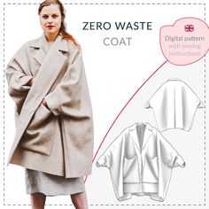 an image of a woman in a coat and skirt with the text zero waste coat