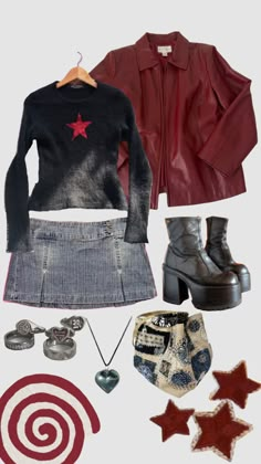 Style Bundle Inspiration, 80s Concert Outfit, Red Vintage Aesthetic, Rockstar Girlfriend Outfit, Peony Aesthetic, Fairy Grunge Style, Girl Fashion Style, Downtown Outfits