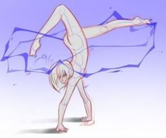 a drawing of a person doing a handstand in front of a blue background