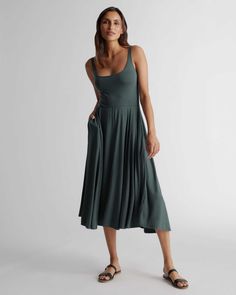 Quince Green, Tencel Dress, Scoop Neck Dress, Quince Dresses, Versatile Dresses, Quince, Fit And Flare Dress, Fit Flare Dress, Fit & Flare