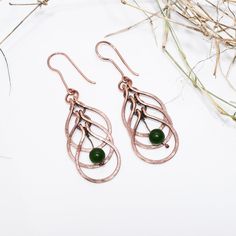 Copper Wire Earrings With Green Aventurine Earrings Hammered Copper Earrings Beaded Earrings  Copper Wire Wrapped Earrings , Copper Wire Wrapped Jewelry, Copper Wire Jewelry, Hammered Earrings, Dangle Earrings, Handmade Earrings, Boho Style Earrings jewelry Elegant minimalistic earrings, perfect gift for mother, sister, daughter, best friend. Our jewelry, bracelets, rings and necklaces are inspired by ancient art and are totally handmade. Beautiful copper wire has been used to hand form these ad Aventurine Drop Earrings For Gift, Aventurine Dangle Earrings For Gift, Jade Wire Wrapped Drop Earrings, Adjustable Wire Wrapped Jade Earrings, Aventurine Earrings, Copper Wire Earrings, Minimalistic Earrings, Hammered Copper Earrings, Bijoux Fil Aluminium