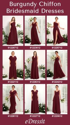 the bridesmaid dresses are all different colors and sizes