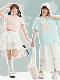 This cute and charming t-shirt features a delightful print of the bunny and teddy bear, adding a touch of whimsy to any outfit. The lace bowknot design adds a sweet and feminine touch.   Please note that this product includes only one T-shirt. Garment Size SizeSMLFull Length62.564.566.5Bust109113117Shoulders52.554.556.5Sleeve Length1515.516Hem Circumference112116120Cuff4445.246.4 Cute Ruffled T-shirt For Spring, Cute Summer Top With Bunny Design, Cute Bunny Design Summer Tops, Cute Summer Tops With Bunny Design, Cute Cotton T-shirt With Ruffles, Kawaii Pink Top With Screen Print, Casual Lace Trim T-shirt For Spring, Pink Kawaii Top With Screen Print, Cute Bunny Print Summer Tops