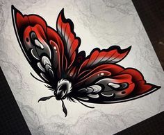 Neo Trad Moth Tattoo Design, Neo Traditional Moth Tattoo Design, Neo Traditional Design Drawings, Shoulder Bee Tattoo, Neon Traditional Tattoo Design, Neo Trad Moth Tattoo, Black And Red Neo Traditional Tattoo, Neo Traditional Cover Up Tattoo, Black And Red Moth Tattoo