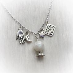 Moonstone Crystal Necklace, Tarot Necklace, Moon Cafe, Crystal Ball Necklace, Silver Necklaces Women, Charms Necklace, Silver Jewelry Necklace, Moonstone Crystal, Fortune Teller